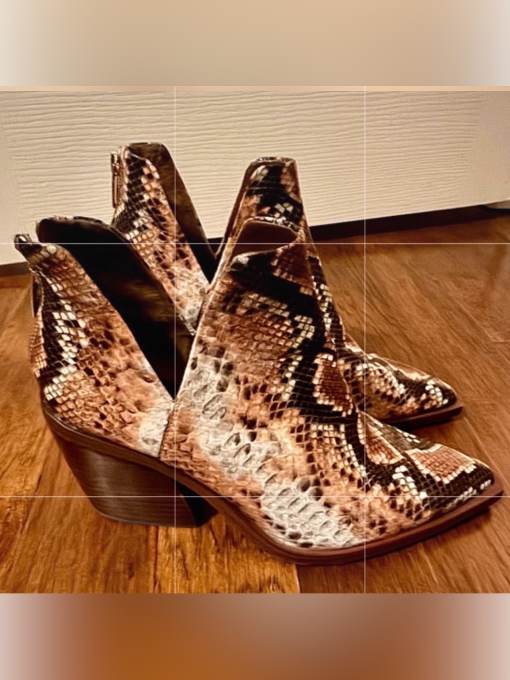 Vince Camuto Brown & Black Snake-Print Western Booties